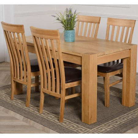 ChunKy Oak : Bàn Ăn 1m2 + 4 Ghế ( 5 Nan - Mặt Nệm )